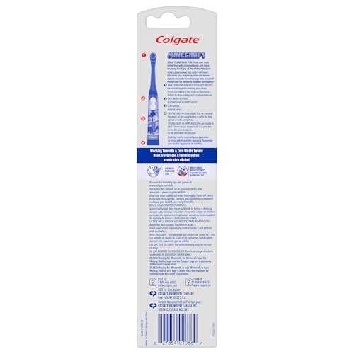 Image of Colgate Battery Powered Toothbrush, Minecraft | Extra Soft | Ages 3+ | Battery Included | Flat Lay Handle