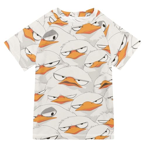 Cartoon Albatross White Bathing Suit Girls Short Sleeves Athletic Shirt Swimwear Beach Tops 3T