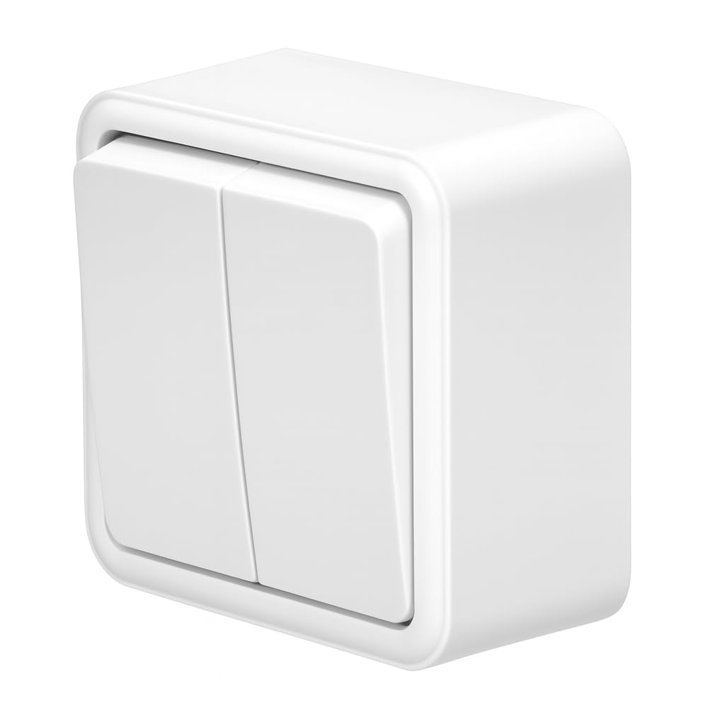 Jandei - Mecanismo Superficie Policarbonato Blanco, 10A 250V (Doble Interruptor)