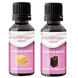 Flavour Drops zuckerfrei Set 2x 30 ml - Weiße Schokolade & Mousse au Chocolat | Geschmackstropfen OHNE KALORIEN zum Süßen mit Dosierhilfe | vegan | Für Naturjoghurt, Porridge oder Quark - Hello Shape