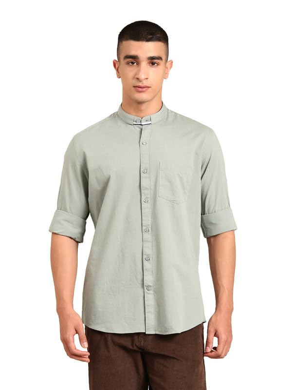Image of Cavallo by Linen Club Men's Blended Linen Checked Contemporary Fit Full Sleeve Casual Shirt