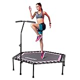 Newan 48'' Fitness Trampoline with Adjustable Handle Bar, Silent Trampoline Bungee Rebounder Jumping Cardio Trainer Workout for Adults - Max Limit 550 lbs