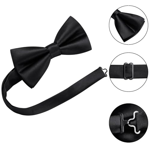 Image of Hi-Tie 5Pcs Mens Solid Color Silk Tie Satin Pretied Bowtie Lapel Pin for Men Handkerchief Cufflink Wedding Gift Box