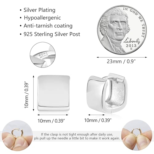 925 Sterling Silver Chunky Hoop Earrings for Women Hypoallergenic Silver Earrings Chunky Huggie Square Hoop Earrings Minimalist Silver Hoops Earrings for Jewelry Gifts4