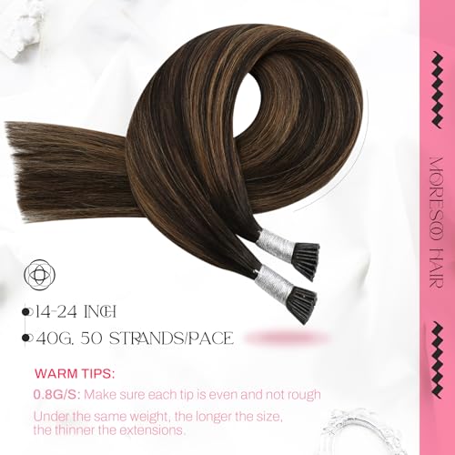 Image of Moresoo I Tip Hair Extensions Human Hair, Brown Chestnut Balayage, 24 Inch | 40g 50 strands, extra-long straight length, individual strand extensions for content creation and fashion styling