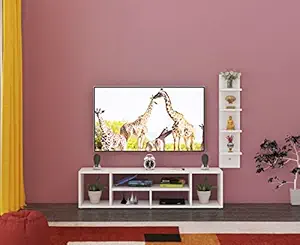 MACWUD Brad Wooden TV Entertainment Unit/Wall Set Top Box Shelf Stand/TV Cabinet for Wall/Set Top Box Holder for Home/Living Room- White(Ideal up to 43 to 55