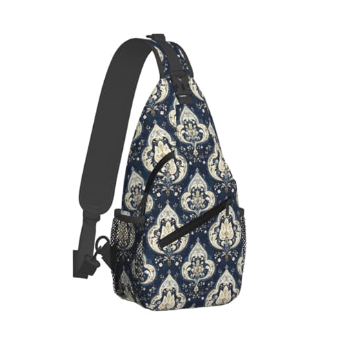 Petit sac à bandoulière réglable imprimé floral damassé vintage pour homme et femme
