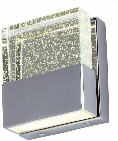 ET2 E22755-89PC Fizz III Energy Efficient ADA Compliant Rectangular Bubble Glass Cube LED Wall Sconce, 2-Light 6 Total Watts, 5" H x 5" W, Polished Chrome