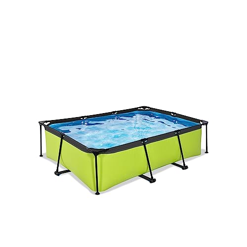 EXIT TOYS Piscine Tubulaire Lime - 220x150x65cm - Piscine Hors Sol Rectangulaire avec Pompe Filtrante à Cartouche - Entrée Basse - Idéal pour Les Jeunes Enfants - Cadre Stable - Design Unique - Vert