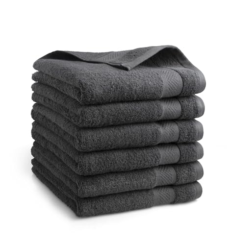 DoubleDry Premium Handtücher Set - 6 Stück 50 X 100 cm Baumwolle - 500 g/m² - Weich & Saugstark - Handtuch Badetuch badehandtücher für Bad und Dusche (Anthrazit)