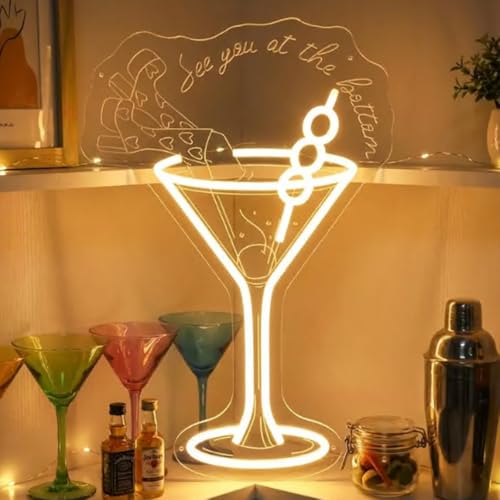 Martini Neon Sign,Dive Into Martini Decor Sign,Retro Bar Cart Art,