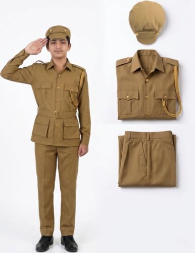Image of BookMyCostume Cotton Police Community Helper Kids Fancy Dress Costume 8-9 Years, Light Brown