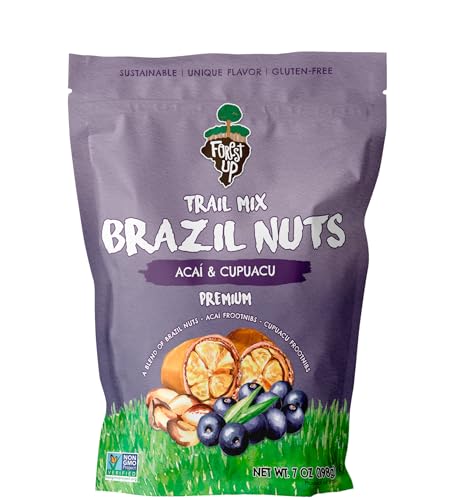 Image of FOREST UP Snack Acai Trail Mix 7 oz - The True Organic Brazil Nuts Roasted + Acai Fruit Nibs + Cupuacu Fruit Nibs - Nutrient-Rich and Practical Combo - Fresh, Vegan and Gluten Free