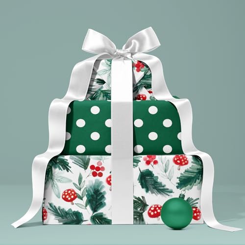 LeZakaa-Reversible-Christmas-Wrapping-Paper-Roll-17-inches-x-328-Feet-50-Pack-Paper-Placemats-Red-Mushroom-and-Holly-Design 41efoXq8Y+L