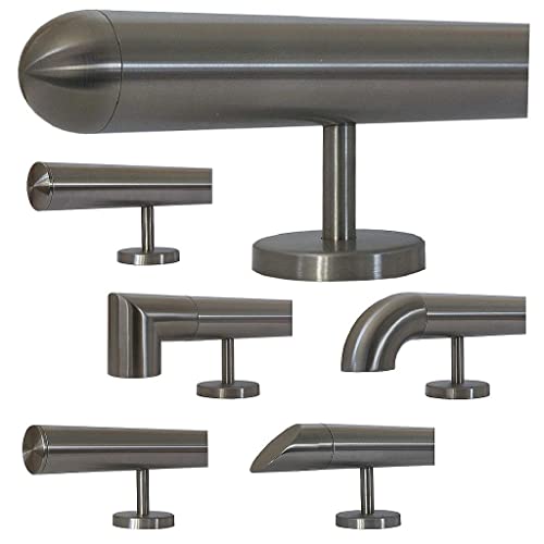 TIBU Edelstahl Handlauf 30-600cm Wandhandlauf 33,7 mm Treppengeländer mit geraden Edelstahlhalter - Länge 40 cm und Ende halbrunde Kappe