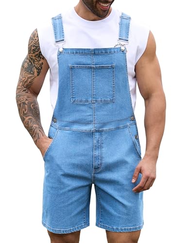 Bindefon Bib Overalls Men Adjustable Straps Shorts Jumspuit Denim Coveralls(Blue,2XL)