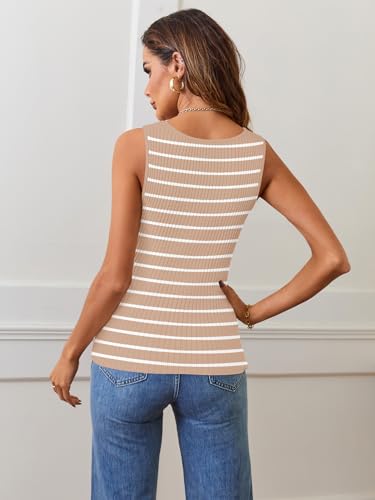 Image of MEROKEETY Women's Summer Square Neck Tank Tops | Sleeveless, Ribbed Knit, Striped Pattern, Slim Fit, Stretchy Soft Sweater Vest Casual Work Outfits