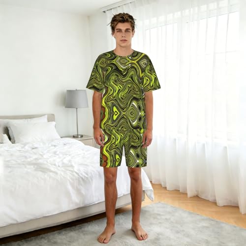 Pyjama court pour hommes ensemble d'été léger à imprimé serpent vert