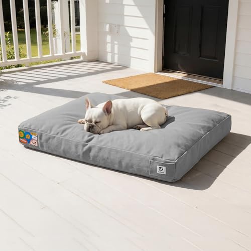 Sytopia 30 Inch Canvas Outdoor Dog Bed for Medium Dogs, Great Gift for Pets with Waterproof Machine Washable Removable Cover, Indoor Patio Pet Pad for Crate, Light Grey by Sytopia - Used condition - US$47.02