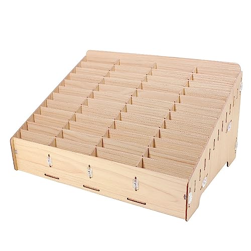 収納ボックス カードスタンド 多機能 携帯電話 卓上 木製 カード収納 カード立て スマホ収納ラック 収納ケース スマートフォン 小物入れ 整理箱 大容量 学校 試験 オフィス 教室用 塾用 スマートフォン 一時預かり 便利 端末管理 (ウッドカラー,48