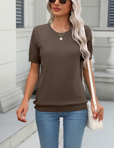 Image of Zeagoo Womens Summer Short Sleeve Tops Crew Neck Lightweight Pullover Sweaters Loose Dressy Casual Blouse Basic Clothes