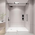 KPUY Frameless Shower Door, 44-48" W x 76" H Sliding Glass Shower Door, 1/4" (6mm) Thick Tempered Clear Glass with Explosion-Proof Film Nano Coating, Stainless Steel Hardware, Matte Black