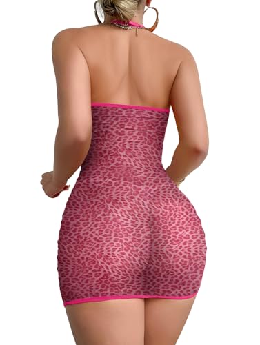 Image of Foxiny Sexy Chain Sheer Mesh Ruched Bodycon Mini Lingerie Dress with Thong 2 Piece Set Outfits