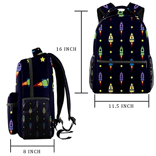 Sac à dos décontracté pour homme bleu au motif vaisseau spatial multicolore