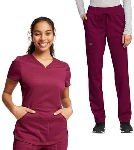 Cherokee Scrub Set for Women V-Neck Top with Tapered Leg Pant | M...