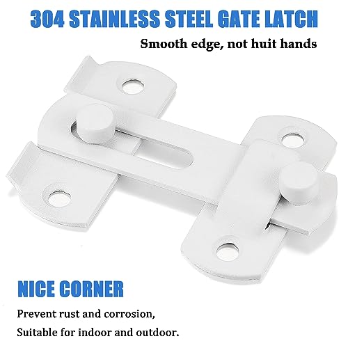 Litensh 180° Flip Sliding Stainless Steel Door Bolt Latch Lock for Gate Barn Window Wine Cabinet Bathroom Garage Garden White - Image 2