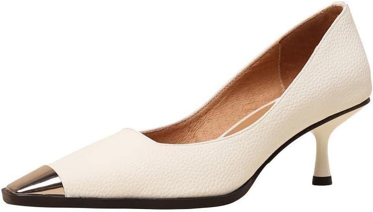 TinaCus Women's Cap-Toe Genuine Leather Handmade Slip On Sexy Kitten Heel Dress Pumps Shoes