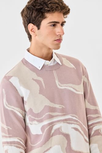 Image of SNITCH Men's Sweater | Abstract Pattern Regular Fit Crew Neck Knitwear | Premium Lightweight Cotton Pullover with Full Sleeves for Casual & Winter Wear