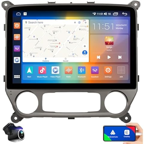 for Chevy Silverado Radio Upgrade - Car Stereo Built in Wireless Carplay Android Auto 2014-2018 GMC Sierra(4RAM+64ROM) 8Core QLED Touch Screen Radio Voice Control GPS Navigation 12" Head Unit Cover
