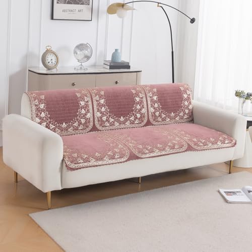 Image of HOKIPO Gulabi Jaal Premium Chenille Jacquard Sofa Cover for 3 Seater for Seat & Back, 'Royal Aangan Series' (IN-1008-L1*2)