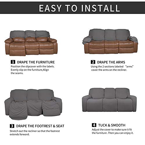 Image of Easy-Going Microfiber Stretch Sectional Recliner Sofa Slipcover Soft Fitted Fleece 3 Seats Couch Cover Washable Furniture Protector with Elasticity for Kids Pet (Light Grey, Large) - 8 Pieces