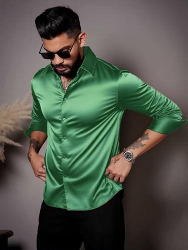 Image of IndoPrimo Men's Stylish Solid Satin Casual Shirt for Men Full Sleeve
