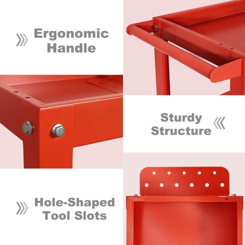Brljuneo Tool Cart On Wheels, 3 Tier Rolling Mechanic Tool Cart, Heavy Duty Steel Utility Cart W/Lockable Wheels, 330 Lbs Capacity Industrial Service Cart For Garage, Warehouse, Workshop (Red) #TOP3