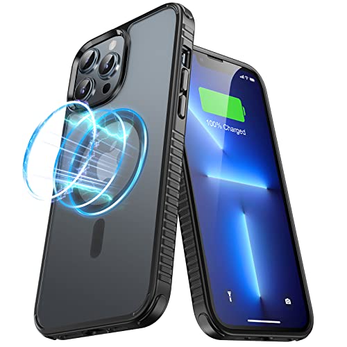 Image of UNBREAKcable Magnetic Case for iPhone 13 Pro Max, iPhone 13 Pro Max Case with MagSafe[Military Grade Shockproof] Translucent Matte Back& Soft Silicone Airbag Bumper for Apple 6.7 inch- Black