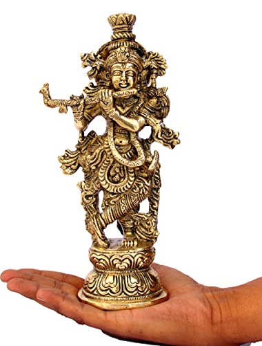 Image of ESPLANADE Brass Krishna Krishan Murti Idol Statue Sculpture | Pooja Idols | Home Decor - Golden - 9.25 inch Inches