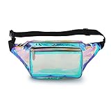 Holographic Fanny Pack– Fashion Rave Waist Bag with Adjustable Belt for Women and Men (Iridescent Blue)