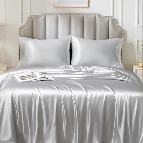 FreshCulture Satin Sheets Queen Size Bed Set- 4 Piece Luxury