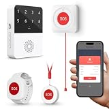 XNH Pulsante di Emergenza WiFi, Sistema di Allarme di Emergenza per Anziani, Disabili, Pazienti, Donne in Gravidanza (2 Pulsanti di Emergenza SOS, 1 Braccialetto SOS, 1 Ricevitore)