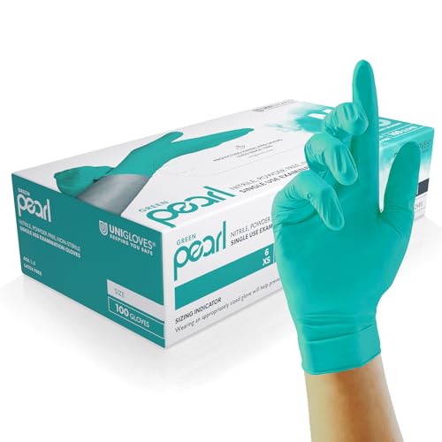 Unigloves Green Pearl Guantes de examen de nitrilo - Guantes desechables multiuso, sin polvo y sin látex - Caja de 100 guantes, color verde, pequeños (GP0042)