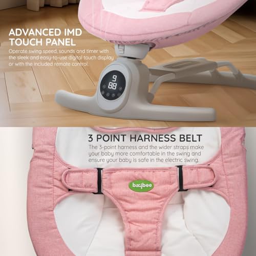 Image of Baybee Wobbles Electric Baby Cradle and Swing | Baby Relaxing Swing Jhula with Adjustable Speed & Timer | Rocker for Babies with Music, Canopy & Mosquito Net, Automatic Cradle for New Born Baby (Pink)