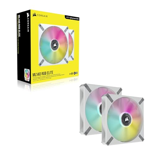 Corsair iCUE ML140 RGB ELITE, ventilateur 140 mm PWM RGB (technologie Corsair AirGuide,iCUE Lighting Node CORE inclus) Pack double - Blanc