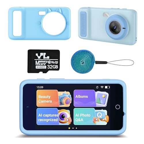 AI Digital Camera for Kids with WiFi for Christmas Birthday Gift for Girls Boys，Touch Screen HD Camera for Home Travel Garden,Kids Toys for 4 5 6 7 8 9 10 11 12 with 32GB SD Card Blue