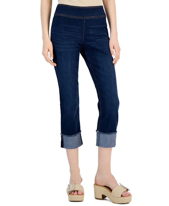 INC International Concepts Women's Mid Rise Pull On Cuffed Jeans Blue Size 4