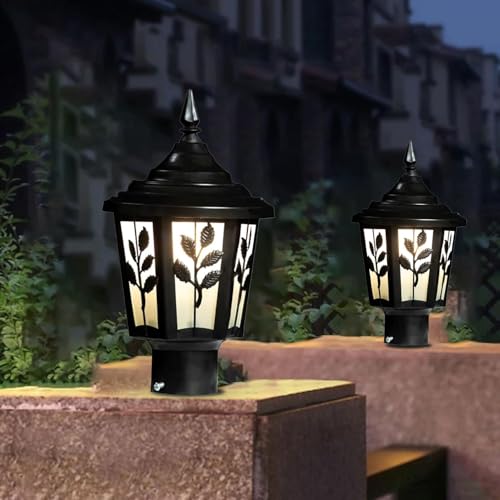 Image of SINOMAN Exterior Outdoor Gate Lamp Light Outdoor Post Light, Matt Black Pillar Lamp Fixtures Leaf Design Perfect for Patio Porch Garden and Gate Post Decor (Bulb Not Included) (Pack of 1)