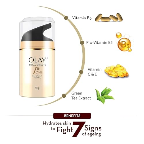 Image of Olay Total Effects Anti Ageing Skin Cream (Moisturizer)| Fights 7 Signs of Ageing | With Niacinamide and Green Tea Extracts | Normal, Oily, Dry, Combination Skin | 50g (DAY /NORMAL (50 g))