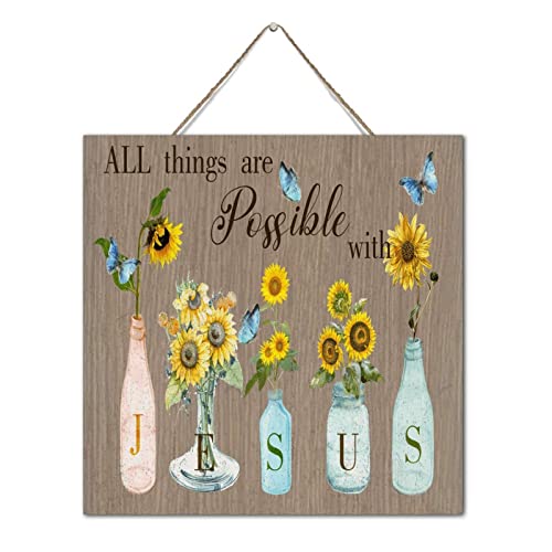 Plaque bois jésus décoration murale rétro papillon fleur jaune vintage 30x30